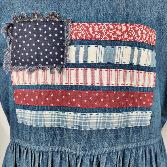 Vintage 1990s Susan Bristol Jumper Dress American Flag Folk Art Cottage Core 8 - Picture 4 of 12
